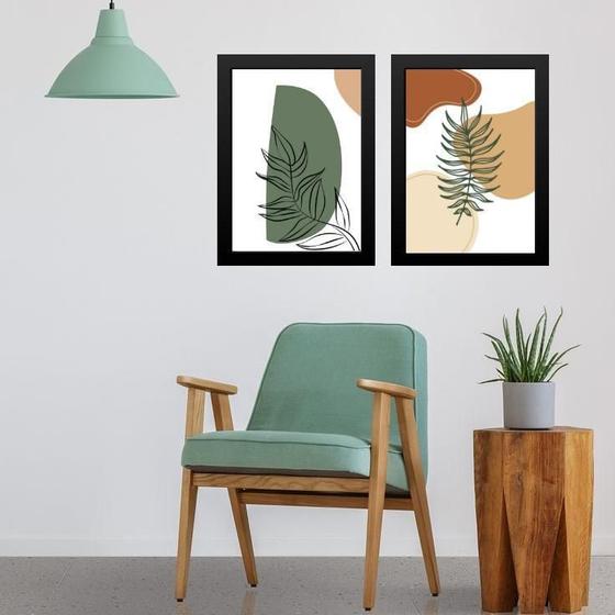 Imagem de Kit 2 Quadros Estilo Boho Folhas Verdes 24X18Cm - Com Vidro