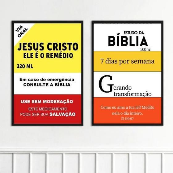 Imagem de Kit 2 Quadros Evangélicos Jesus E Bíblia 24X18Cm - Com Vidro