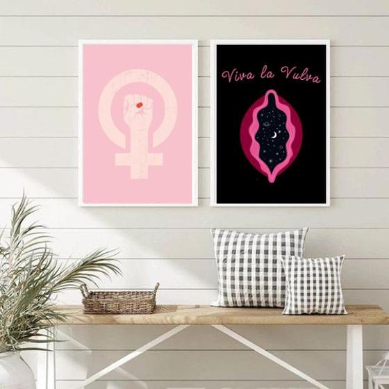 Imagem de Kit 2 Quadros Feministas Viva LaVulva 24x18cm - com vidro