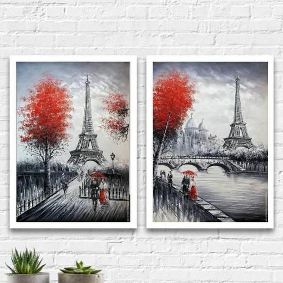 Imagem de Kit 2 Quadros Figurativo Vintage Paris 24X18 Com Vidro Preta