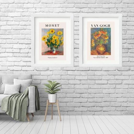 Imagem de Kit 2 Quadros Flores Van Gogh E Monet - 60X48Cm