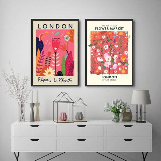 Imagem de Kit 2 Quadros Flower Market - London 24x18cm - com vidro