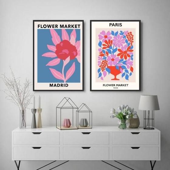 Imagem de Kit 2 Quadros Flower Market - Madrid E Paris 33X24Cm