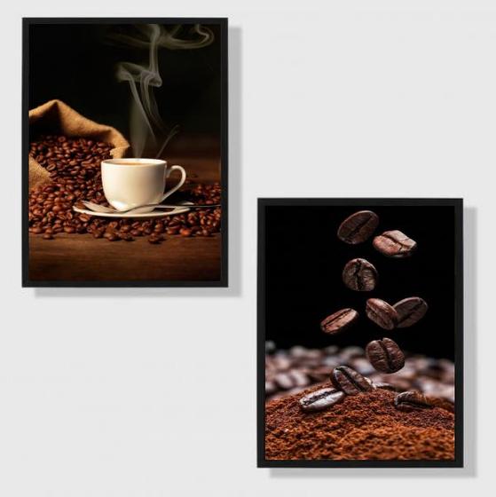 Imagem de Kit 2 Quadros Fotografia Grãos De Café 45x34cm - com vidro