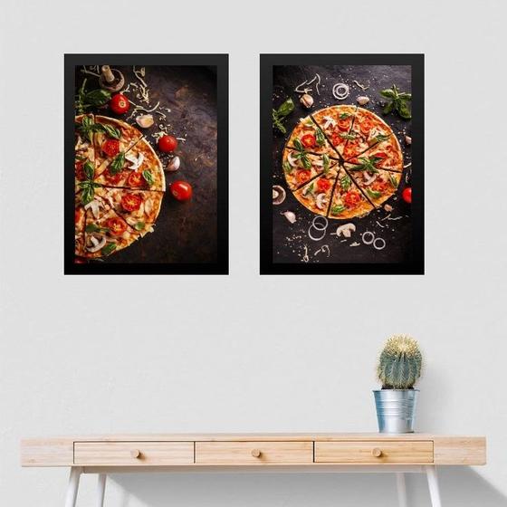 Imagem de Kit 2 Quadros Fotografias De Pizzas 45x34cm - com vidro