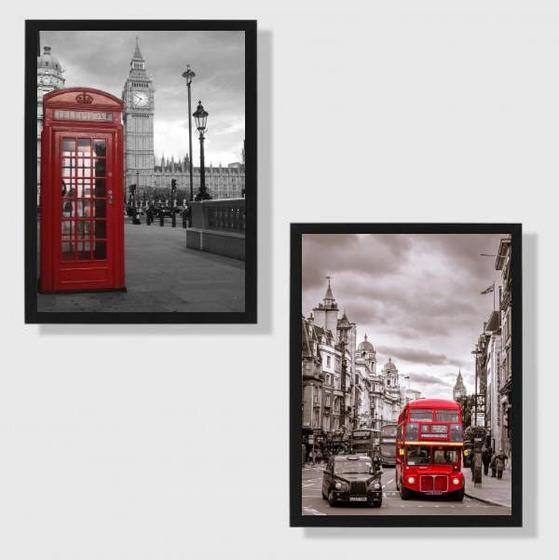 Imagem de kit 2 Quadros Fotografias Londres 45x34cm - com vidro