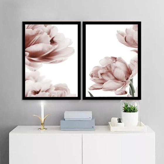 Imagem de Kit 2 Quadros Fotografias Modernas Flores Rosê 33X24Cm Vidro