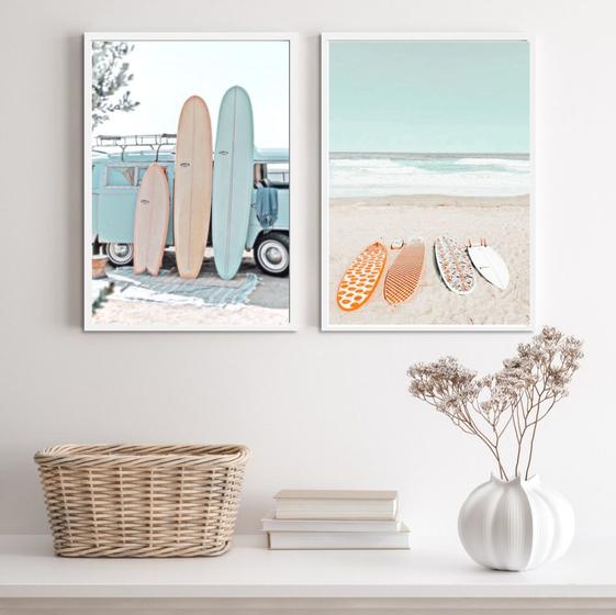 Imagem de Kit 2 Quadros Fotografias Praia Soft PranchasDeSurf 45x34cm