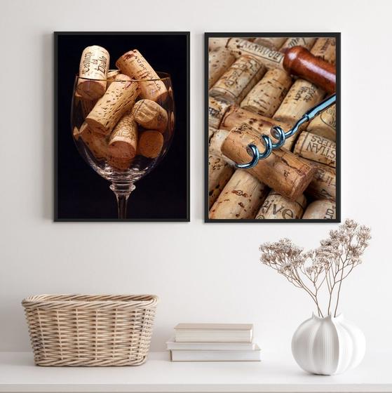 Imagem de Kit 2 Quadros Fotografias Rusticas VinhoRolhas 33x24cm - com vidro