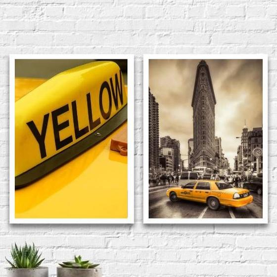 Imagem de Kit 2 Quadros Fotografias Taxi Amarelo 45x34cm - com vidro