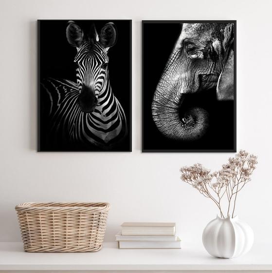 Imagem de Kit 2 Quadros Fotografias Zebra E Elefante 45x34cm