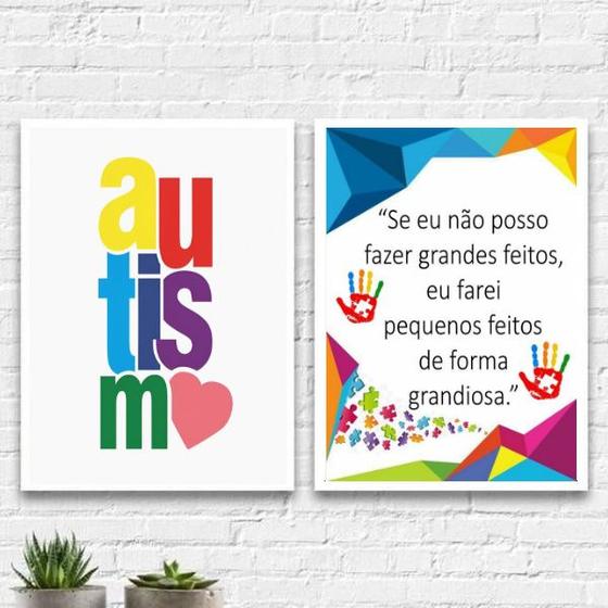 Imagem de Kit 2 Quadros Frase Reflexão Autismo 24x18cm