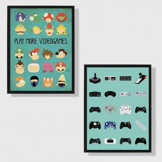 Imagem de Kit 2 Quadros Gamer - Controles 45x34cm - com vidro
