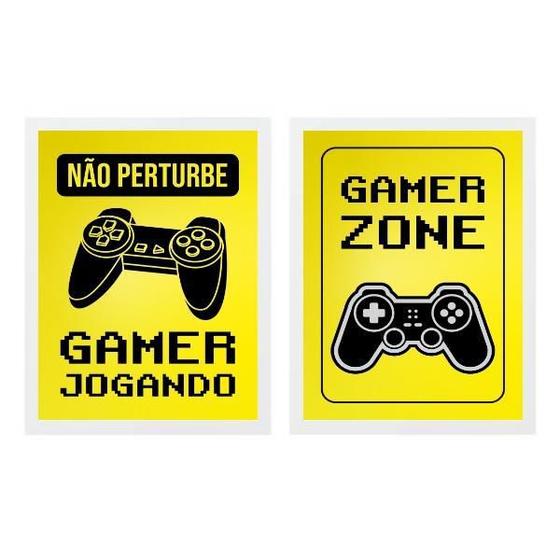 Imagem de Kit 2 Quadros Gamer Zone Amarelo 33X24Cm