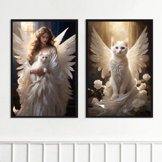 Imagem de Kit 2 Quadros Gato Anjo 45x34cm - com vidro