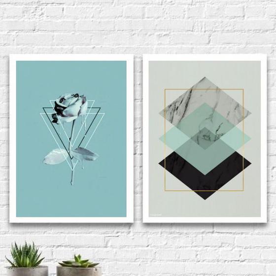 Imagem de Kit 2 Quadros Geométricos Rosa Tiffany 45x34cm