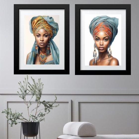 Imagem de Kit 2 Quadros Grandes Mulher Raça Negra - 60x48cm