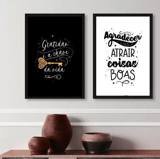 Imagem de Kit 2 Quadros Gratidão E Agradecer- A Chave Do Sucesso 33x24cm - com vidro