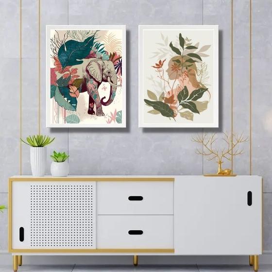 Imagem de Kit 2 Quadros Gravuras Arte Tropical 33x24cm - com vidro