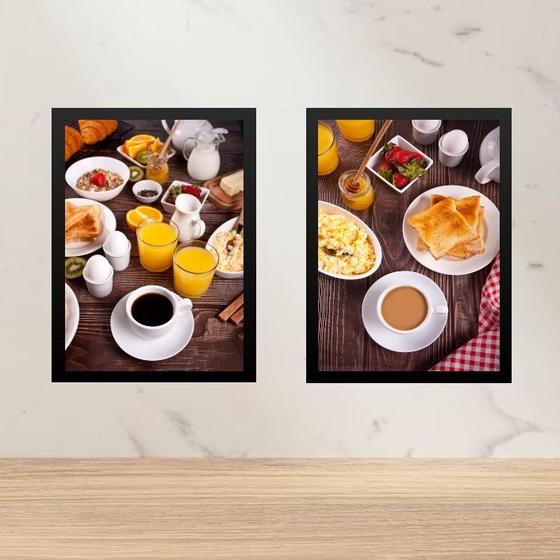 Imagem de Kit 2 Quadros Gravuras Café Da Manhã 24x18cm - com vidro
