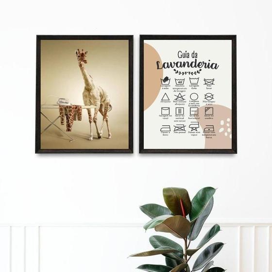 Imagem de Kit 2 Quadros Guia Da Lavandería - Girafa 33X24Cm - Vidro
