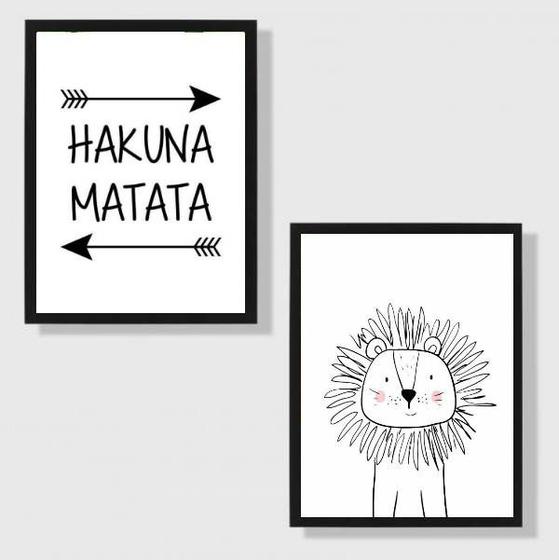 Imagem de Kit 2 Quadros Hakuna Matata Leãozinho 24x18cm - com vidro