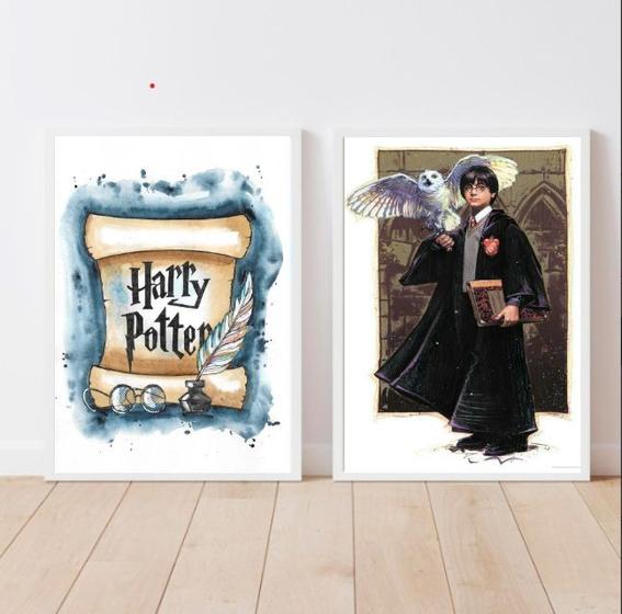 Imagem de Kit 2 Quadros Harry Potter Aquarela 33x24cm - com vidro