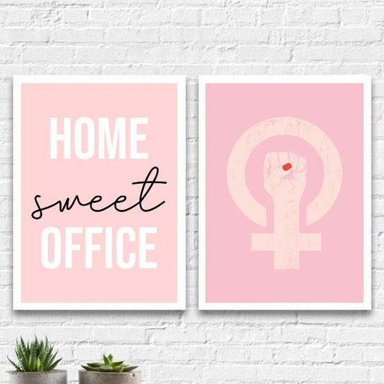 Imagem de Kit 2 Quadros Home Office Feminino 33x24cm - com vidro