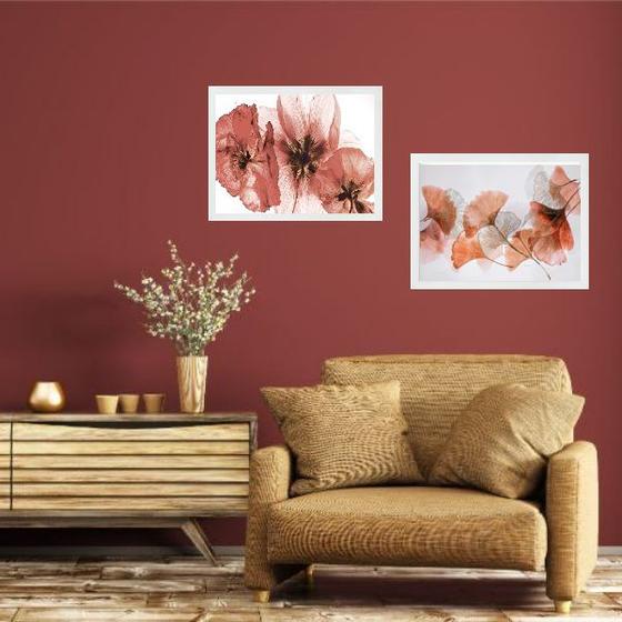 Imagem de Kit 2 Quadros Horizontais Flores Terracota 45x34cm