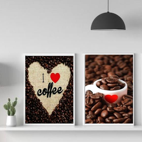 Imagem de Kit 2 Quadros I Love Coffee Fotografia Grãos 24x18cm