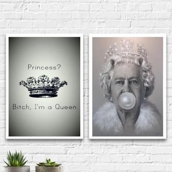 Imagem de Kit 2 Quadros Im A Queen 45X34Cm Moldura Preta