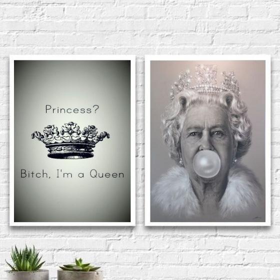 Imagem de kit 2 Quadros Im A Queen 45x34cm