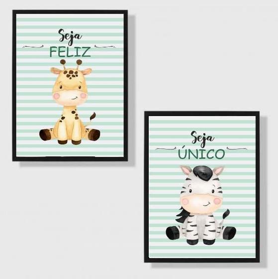 Imagem de Kit 2 Quadros Infantil Tema Safari Seja Feliz 45X34Cm Preta