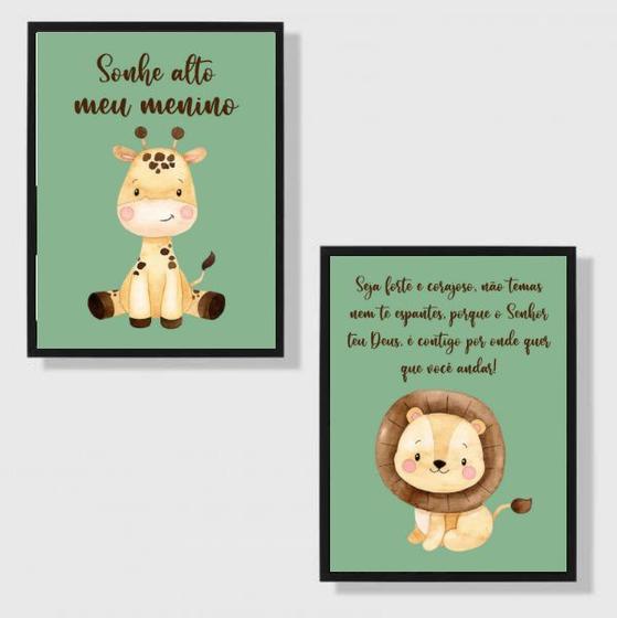 Imagem de Kit 2 Quadros Infantil Tema Safari Sonhe Alto 45x34cm - com vidro
