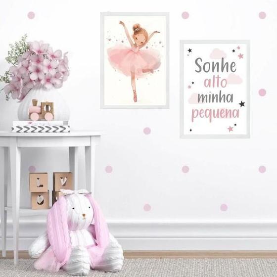 Imagem de Kit 2 Quadros Infantis Bailarina - Sonhe Alto 33X24Cm