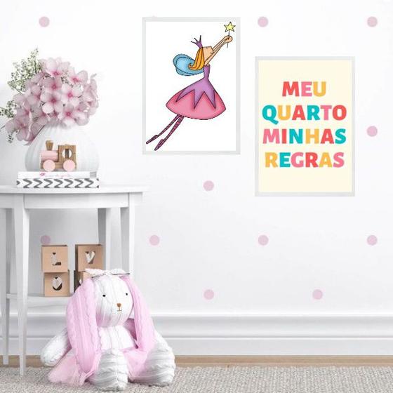 Imagem de Kit 2 Quadros Infantis Meu Quarto Minhas Regras 24x18cm - com vidro
