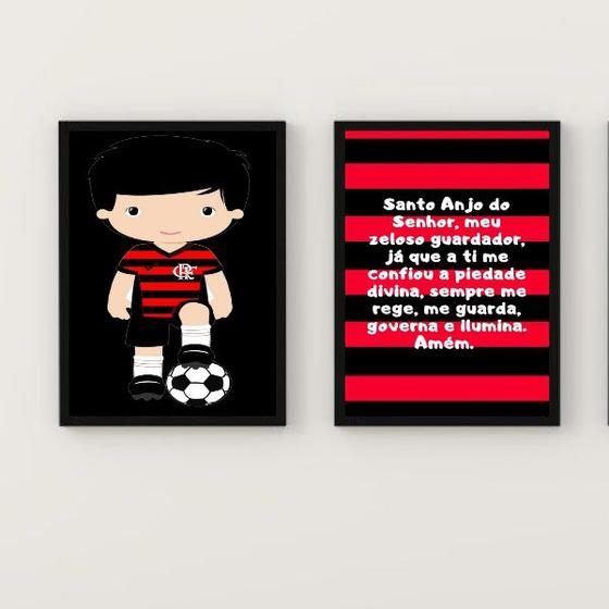Imagem de Kit 2 Quadros Infantis Torcedor Flamenguista 24x18cm - com vidro