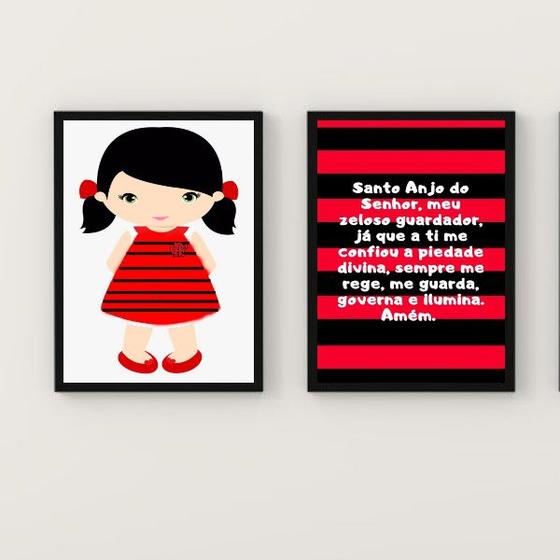 Imagem de Kit 2 Quadros Infantis Torcedora Flamenguista 33x24cm - com vidro