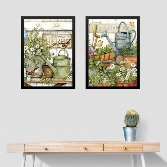 Imagem de Kit 2 Quadros Jardim - Flores E Regadores 33X24Cm