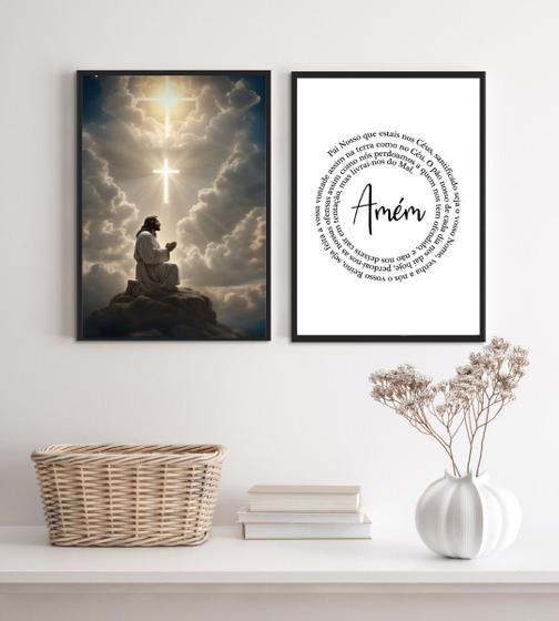 Imagem de Kit 2 Quadros Jesus Orando- Pai Nosso 45x34cm