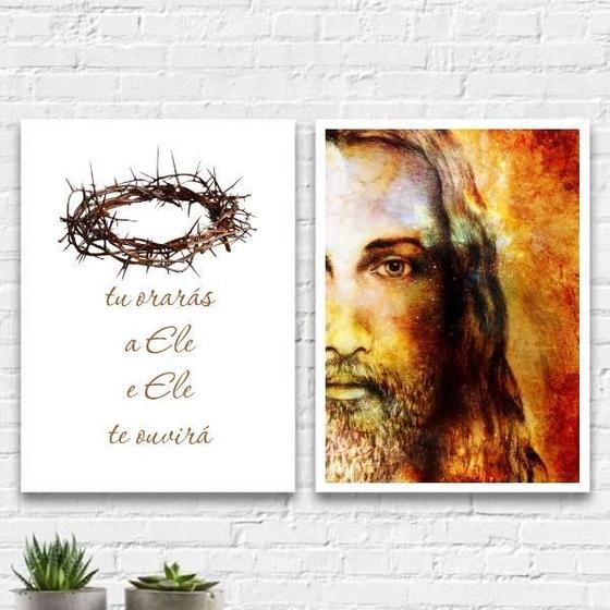 Imagem de Kit 2 Quadros Jesus Tu Orarás A Ele 33X24Cm - Com Vidro