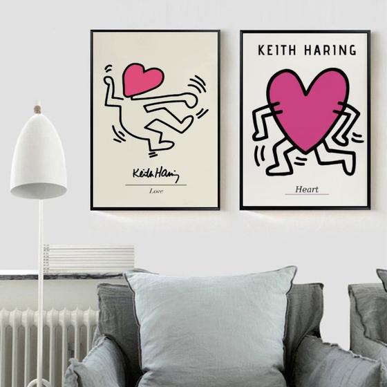 Imagem de Kit 2 Quadros Keith Haring Heart Love 45x34cm