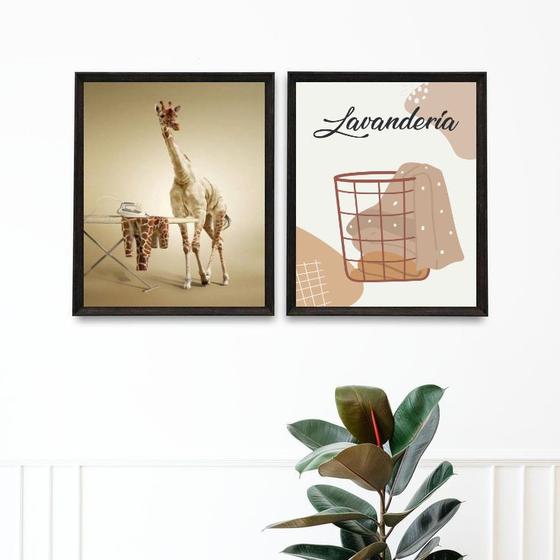 Imagem de Kit 2 Quadros Lavandería - Girafa 24x18cm - com vidro
