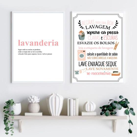 Imagem de Kit 2 Quadros Lavanderia Soft - Rosa 24x18cm - com vidro