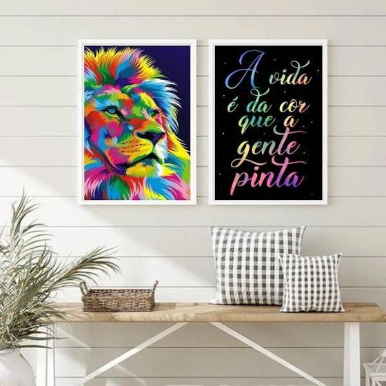 Imagem de Kit 2 Quadros Leão 24x18cm - Com Vidro