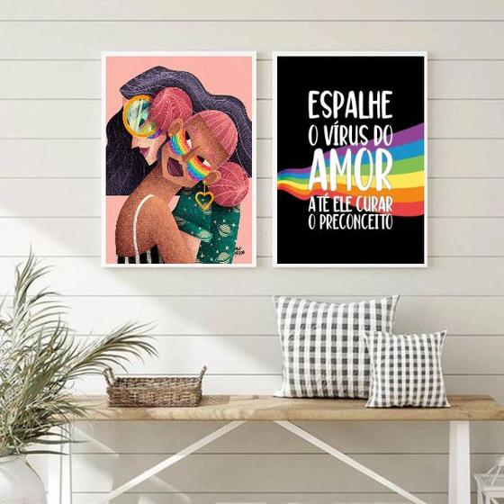 Imagem de Kit 2 Quadros LGBT Lésbicas Espalhe O Vírus Do Amor 33x24cm