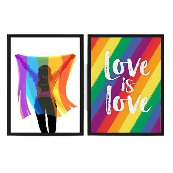 Imagem de Kit 2 Quadros Lgbt Love Is Love 33X24Cm Com Vidro - Branca