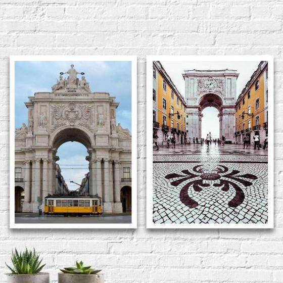 Imagem de Kit 2 Quadros Lisboa Portugal 33x24cm - com vidro