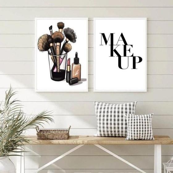 Imagem de Kit 2 Quadros Maquiagens 45x34cm - Madeira Branca
