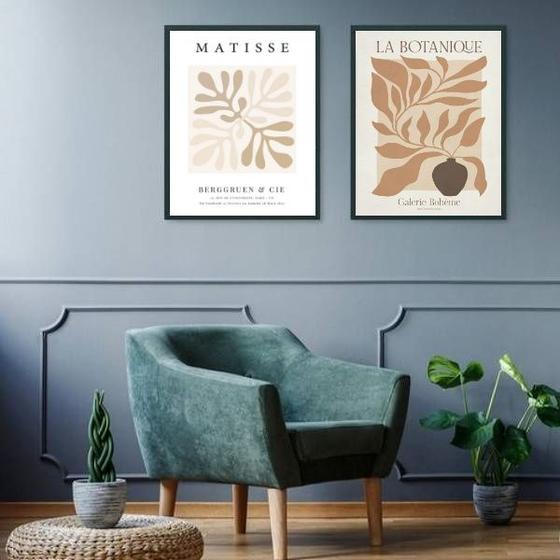 Imagem de Kit 2 Quadros Matisse Botânica - Cores Neutras 33x24cm - com vidro